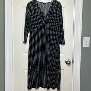 Talbots Black White‎ Polka Dot V-Neck Jersey Dress 3/4 Sleeves Sz 8